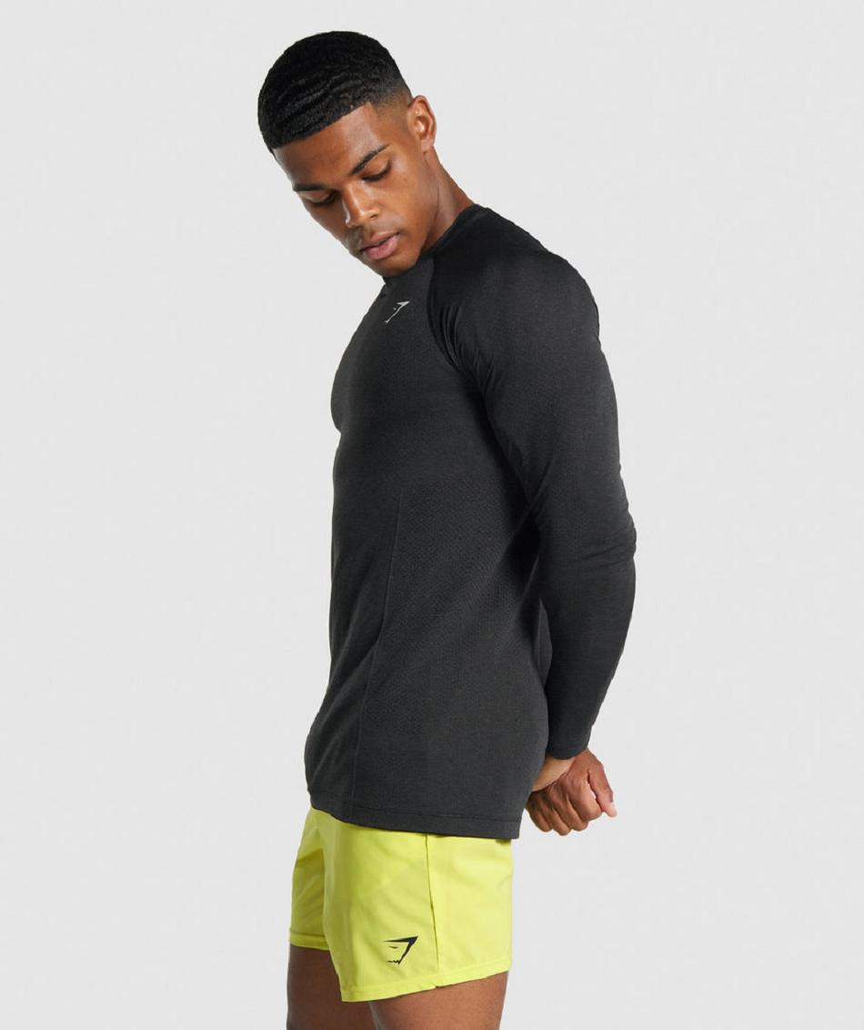 Long Sleeve Męskie Gymshark Vital Light Seamless Czarne | PL 3676VRW